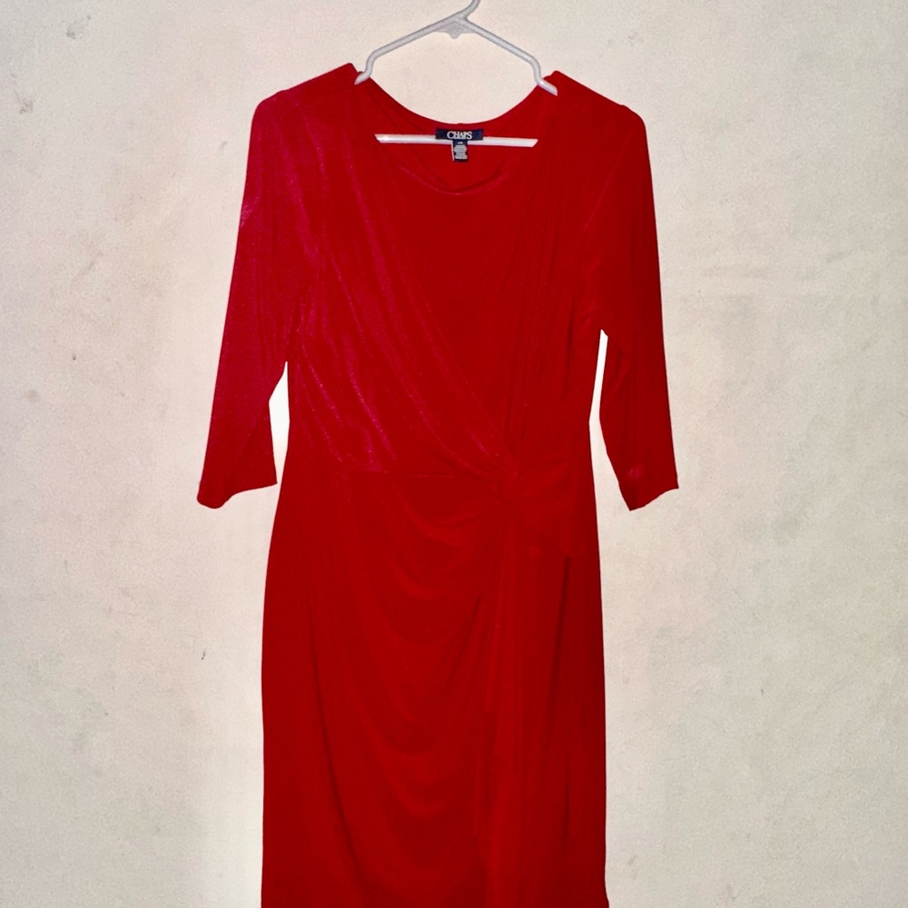 Chaps Red Sheath Dress V-Neck 3/4 Sleeve Cocktail
